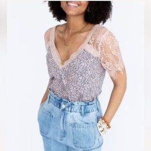 NWOT Three Bird Nest Lace Sleeve Leopard Top